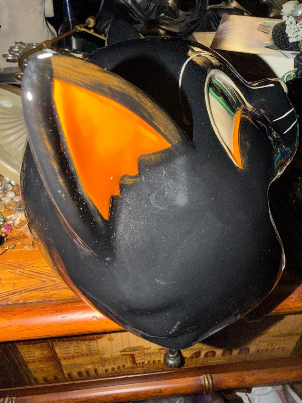 Black & Orange Ceramic Cat Treat Bowl